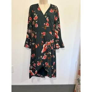Beautiful Isla Maude Green and Coral Bird Faux Dress (M)